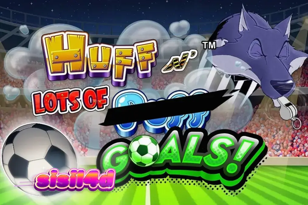 Tampilan visual slot Huff N’ Lots of Goals dengan tema sepak bola dan babi kecil.